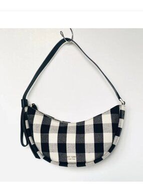 Kate Spade Smile Small Gingham Shoulder Bag Black Check Leather Trim